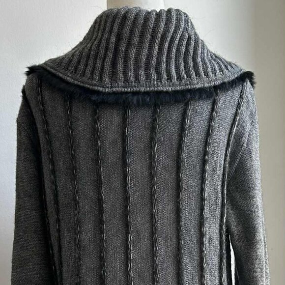 Joseph Ribkoff Dark Heather Grey Shawl Collar Faux-Fur Long Coatigan – US L - Picture 8 of 14